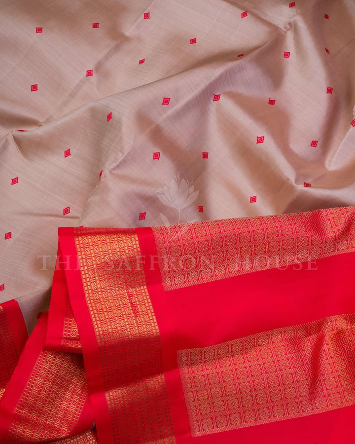 Fanta Orange And Sand Beige Korvai Kanjivaram Silk Saree – The Saffron House