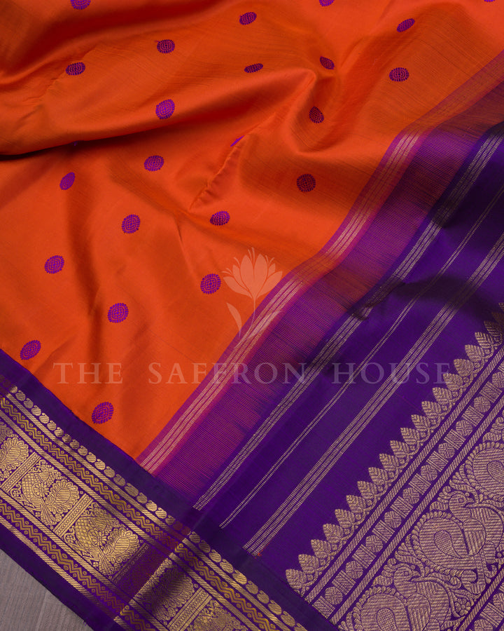 Fanta Orange And Burnt Orange Kanjivaram Silk Saree – The Saffron House