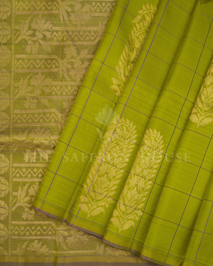 Leaf Green Kanjivaram Silk Saree – The Saffron House