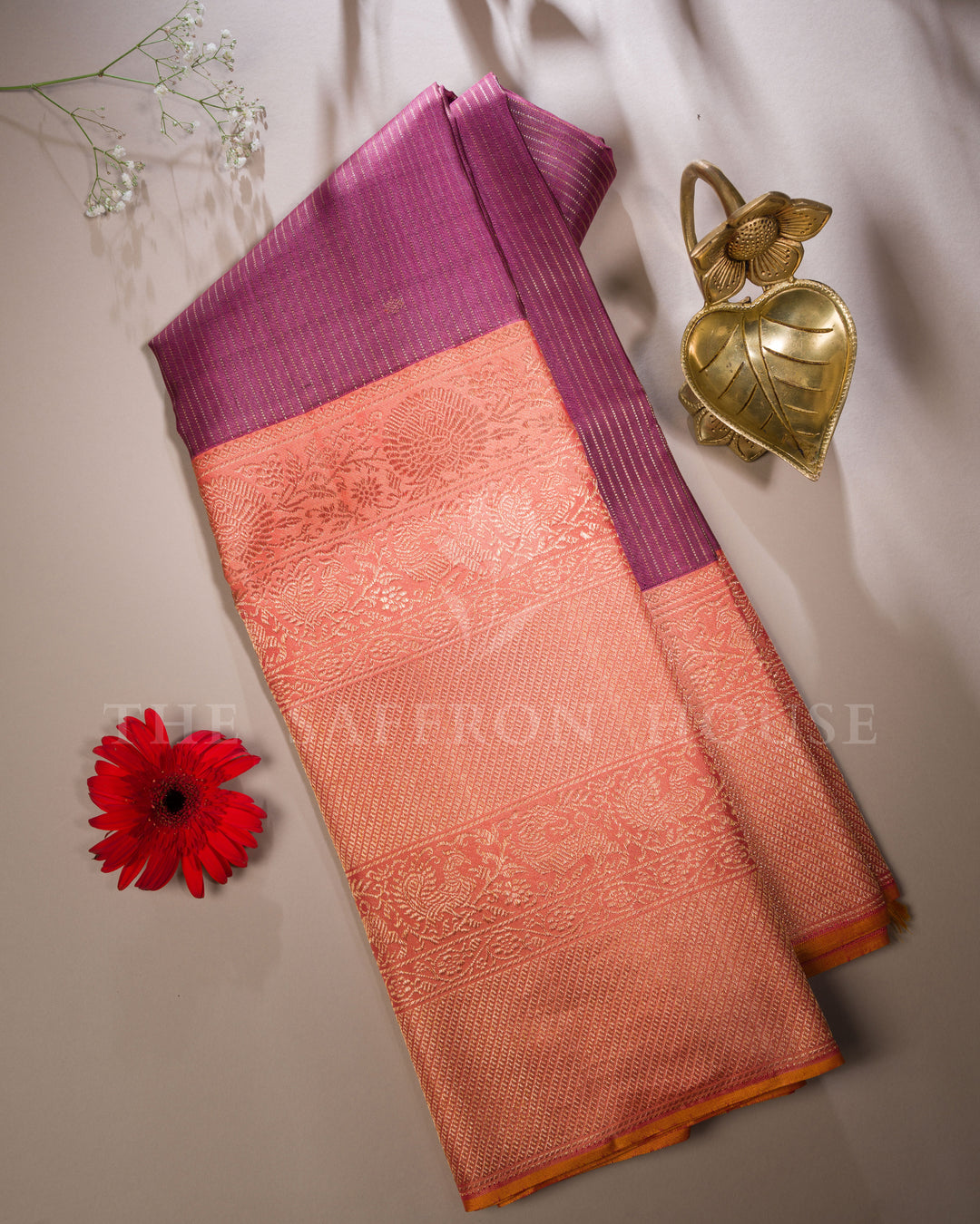 Burgundy Maroon And Peach Korvai Kanjivaram Silk Saree – The Saffron House