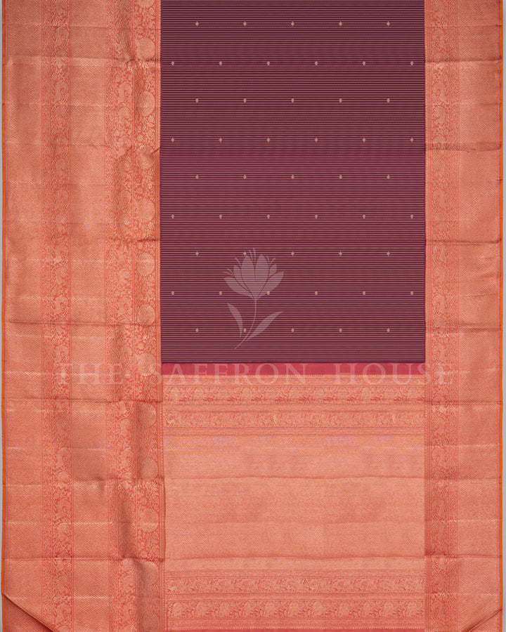 Burgundy Maroon And Peach Korvai Kanjivaram Silk Saree – The Saffron House