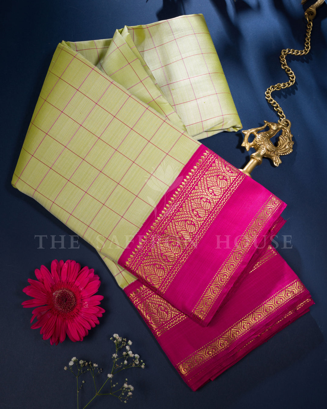 Pistachio Green And Rani Pink Korvai Kanjivaram Silk Saree – The Saffron House