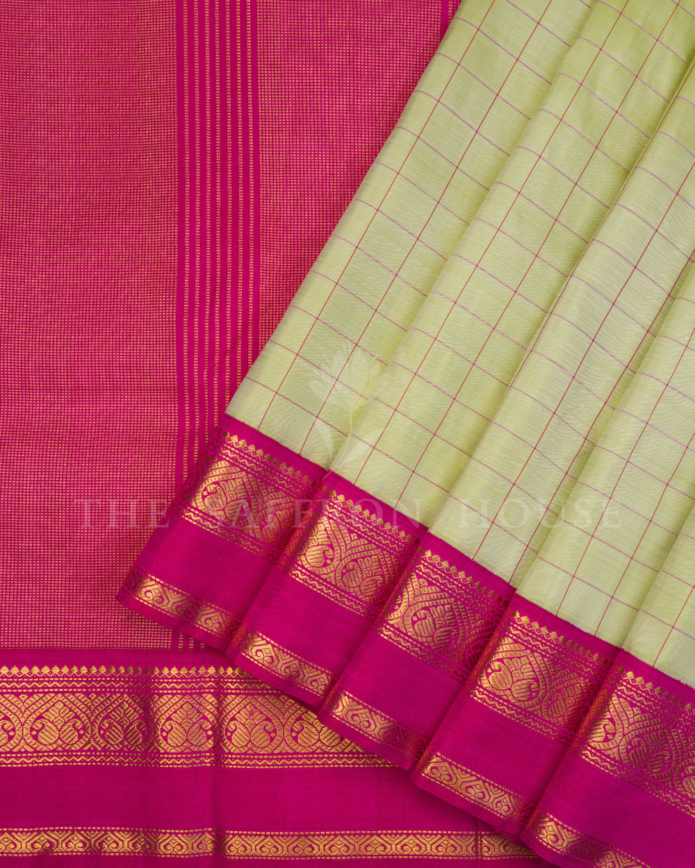 Pistachio Green And Rani Pink Korvai Kanjivaram Silk Saree – The Saffron House