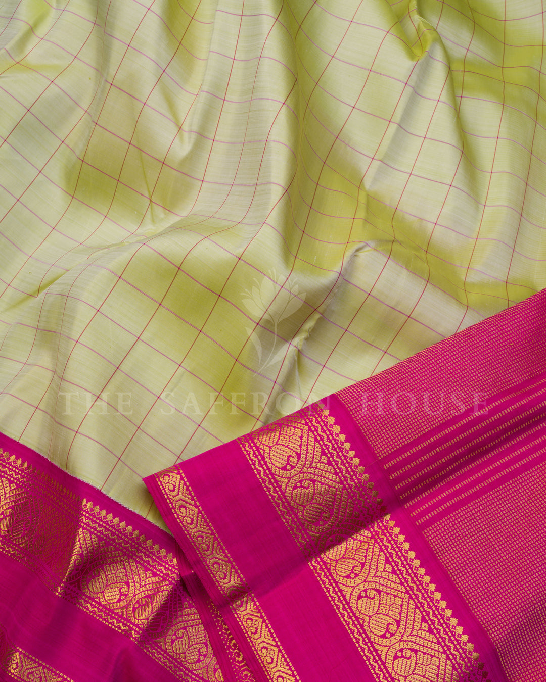 Pistachio Green And Rani Pink Korvai Kanjivaram Silk Saree – The Saffron House