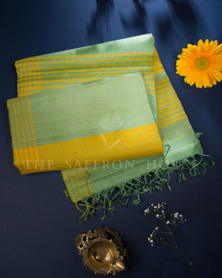 Green And Yellow Soft Silk Saree – The Saffron House
