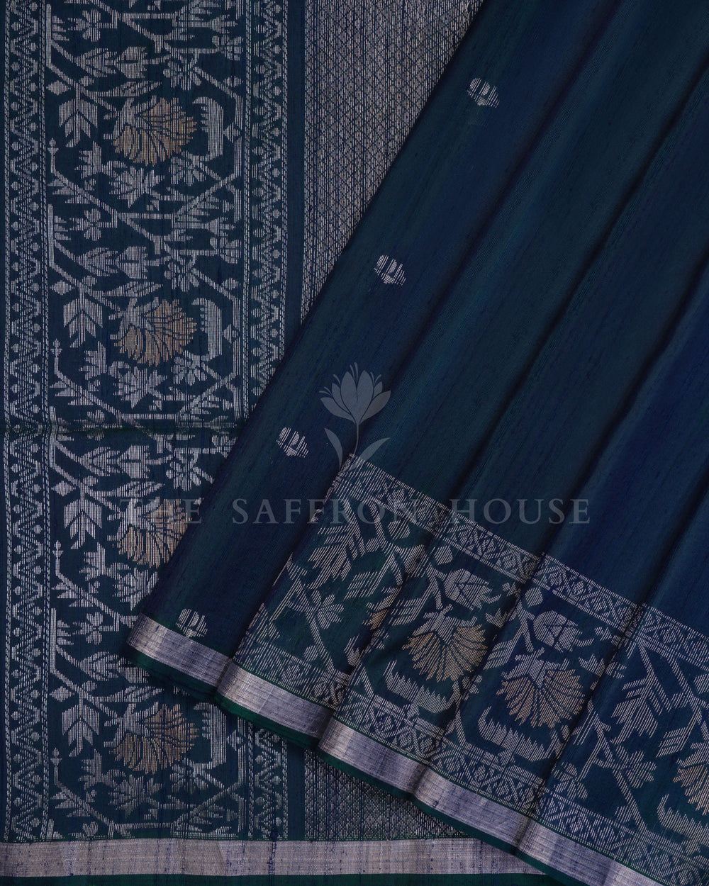 Blue And Prussian Blue Tussar Silk Saree – The Saffron House