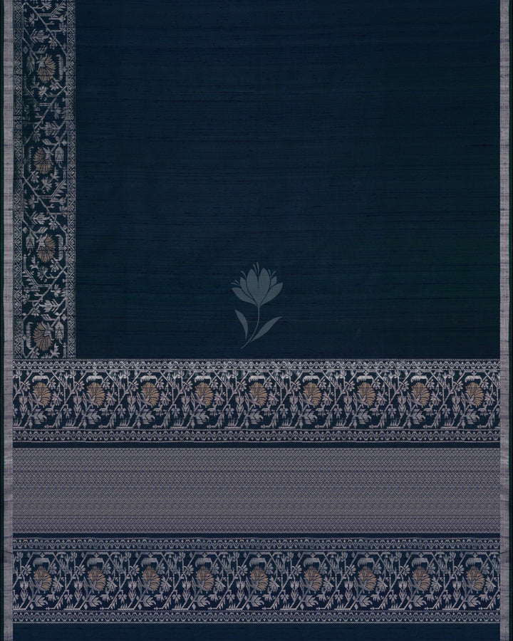 Blue And Prussian Blue Tussar Silk Saree – The Saffron House