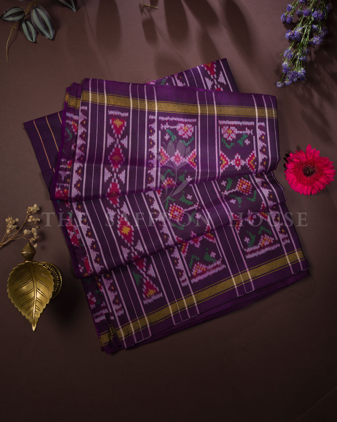 Aubergine And Mustard Gold Handwoven Patola Saree – The Saffron House
