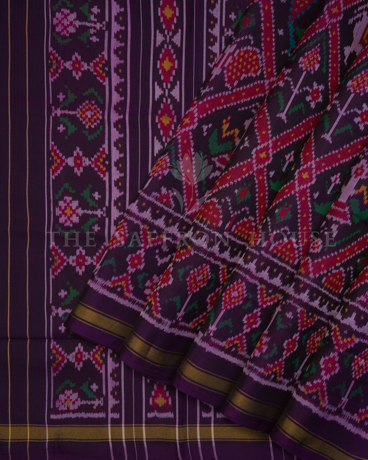 Aubergine And Mustard Gold Handwoven Patola Saree – The Saffron House