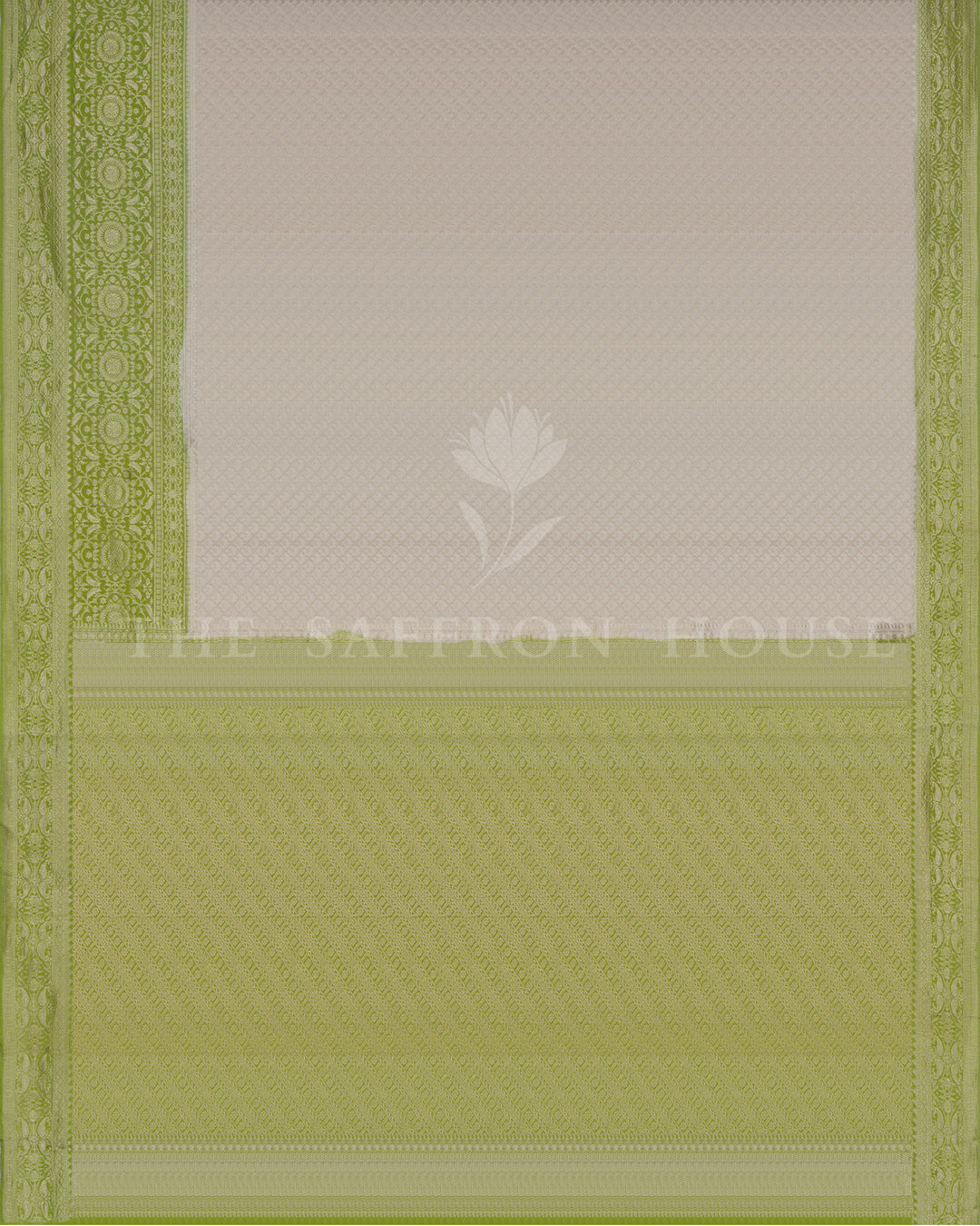 Ivory And Lime Green Georgette Banarasi Saree – The Saffron House