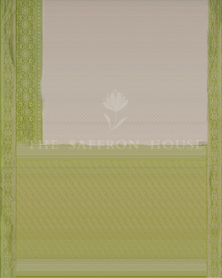 Ivory And Lime Green Georgette Banarasi Saree – The Saffron House