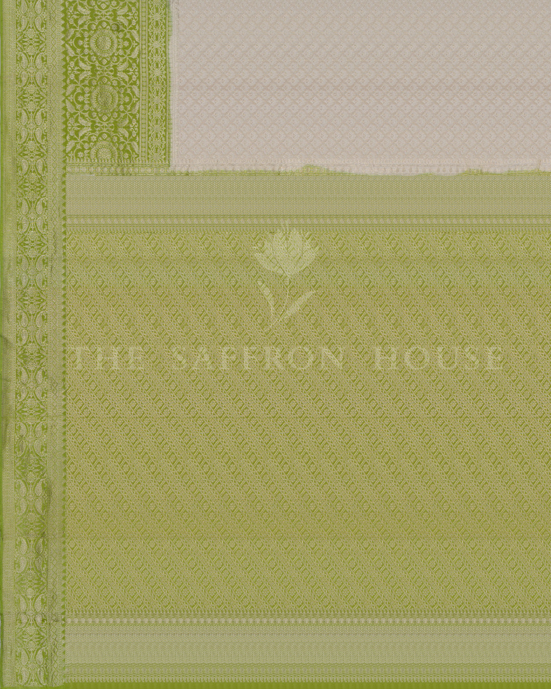 Ivory And Lime Green Georgette Banarasi Saree – The Saffron House