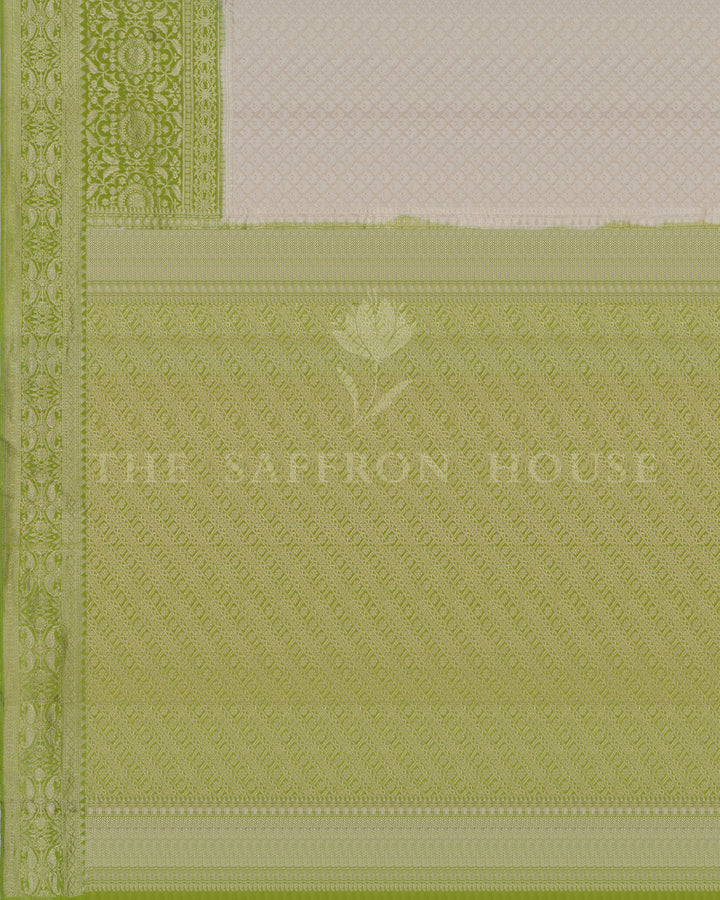 Ivory And Lime Green Georgette Banarasi Saree – The Saffron House
