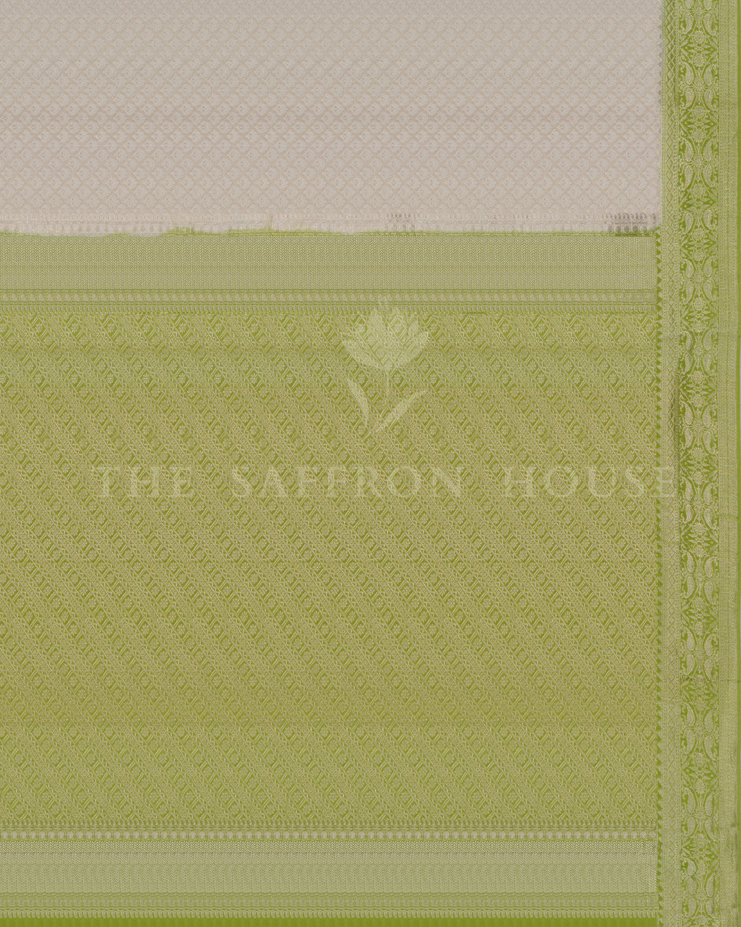 Ivory And Lime Green Georgette Banarasi Saree – The Saffron House