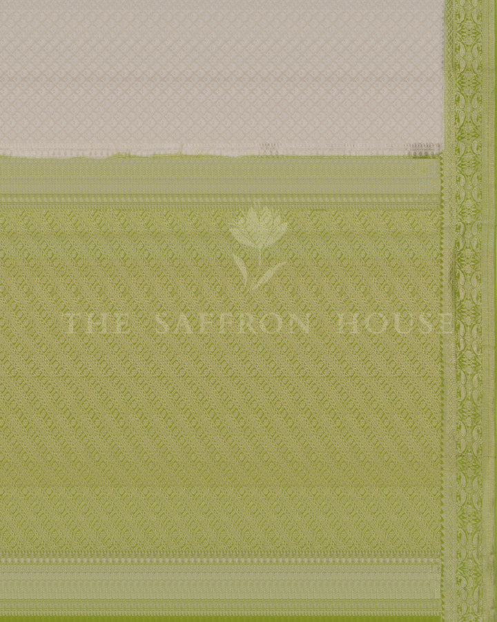 Ivory And Lime Green Georgette Banarasi Saree – The Saffron House