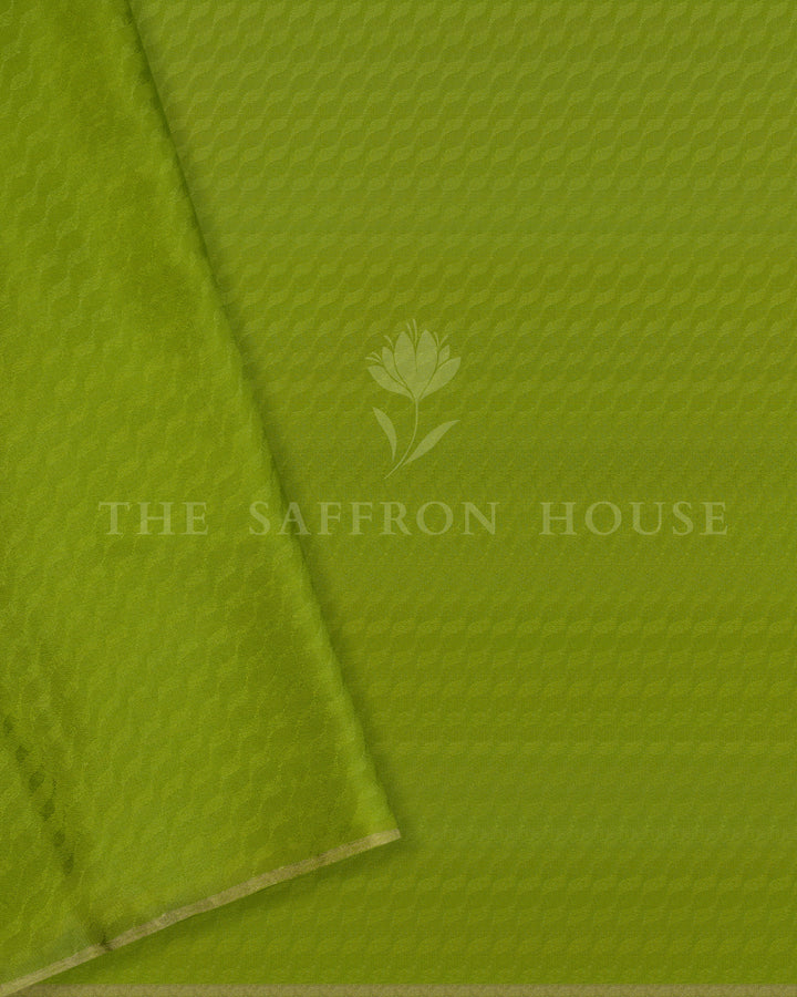 Ivory And Lime Green Georgette Banarasi Saree – The Saffron House