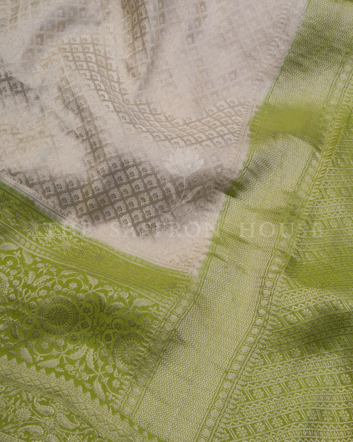 Ivory And Lime Green Georgette Banarasi Saree – The Saffron House