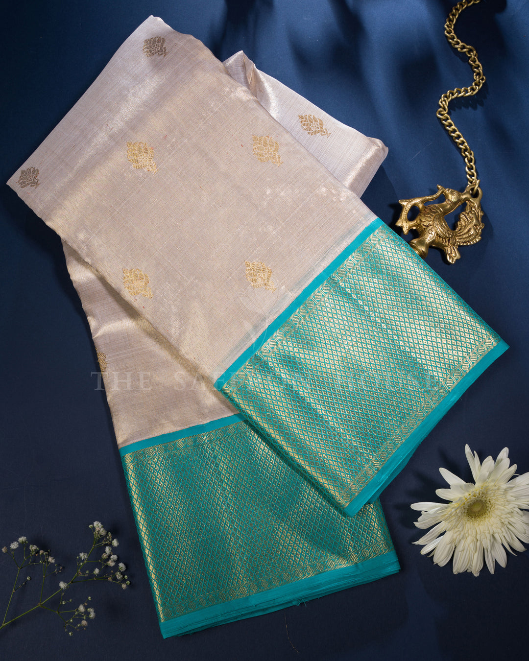Sky Blue And Ivory Kanjivaram Silk Saree – The Saffron House