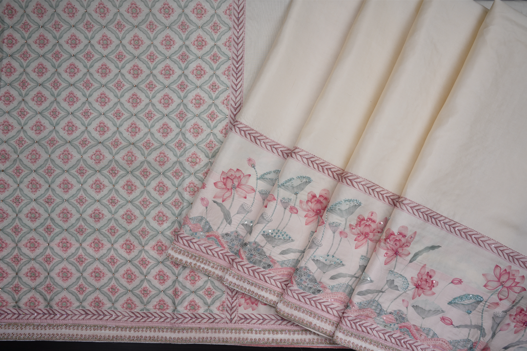 Off White And Ivory Kanjivaram Silk Saree – The Saffron House