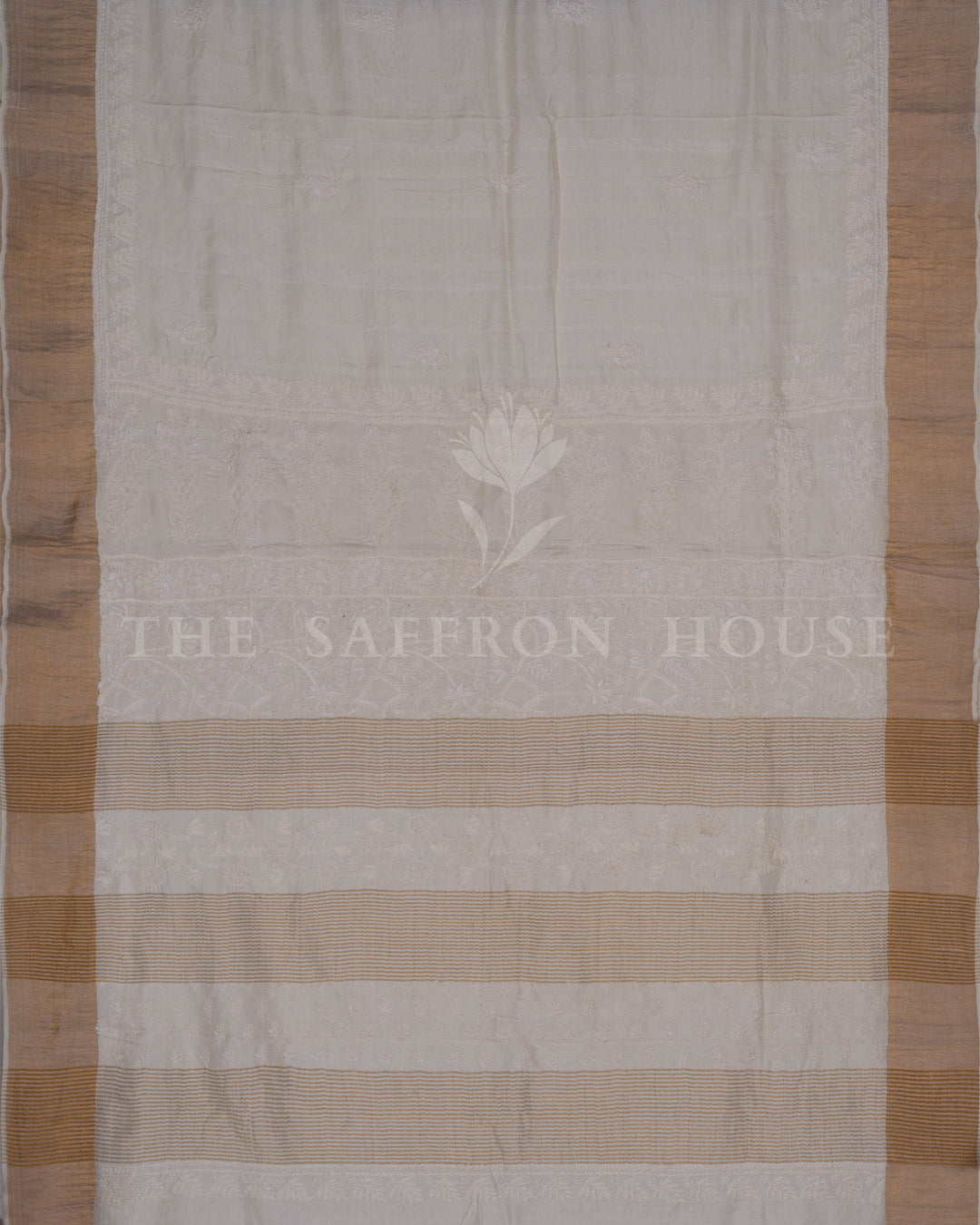 Pure White Chikankari Tussar Silk Saree – The Saffron House