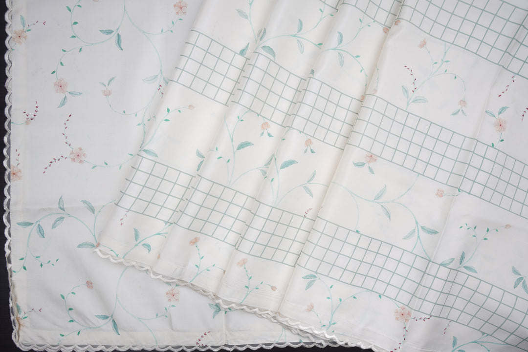 Ivory Grid Kanjivaram Silk Saree - Blooming Heiress - Look 10