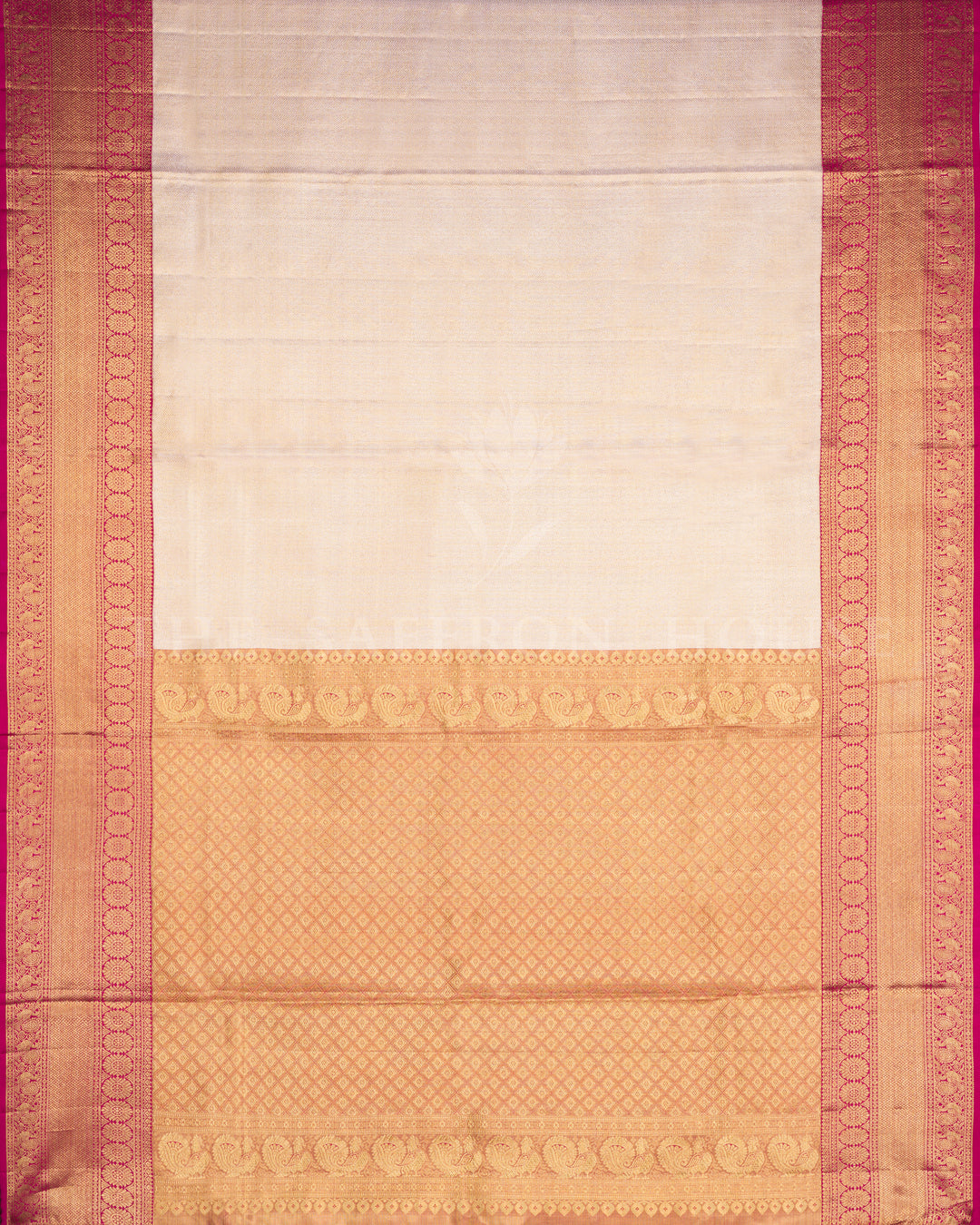 Ivory And Rani Pink Brocade Kanjivaram Silk Saree – The Saffron House