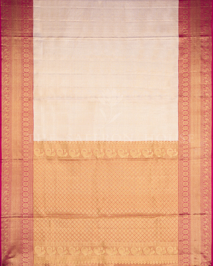 Ivory And Rani Pink Brocade Kanjivaram Silk Saree – The Saffron House