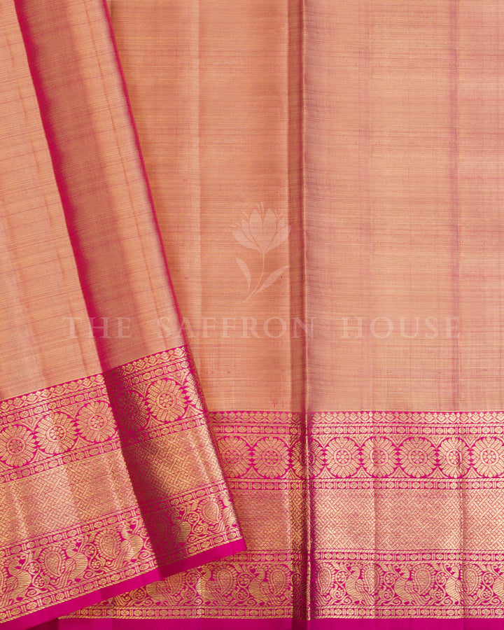 Ivory And Rani Pink Brocade Kanjivaram Silk Saree – The Saffron House