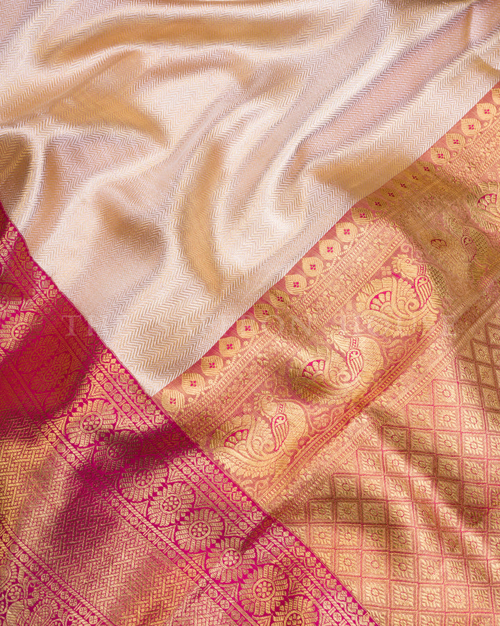 Ivory And Rani Pink Brocade Kanjivaram Silk Saree – The Saffron House
