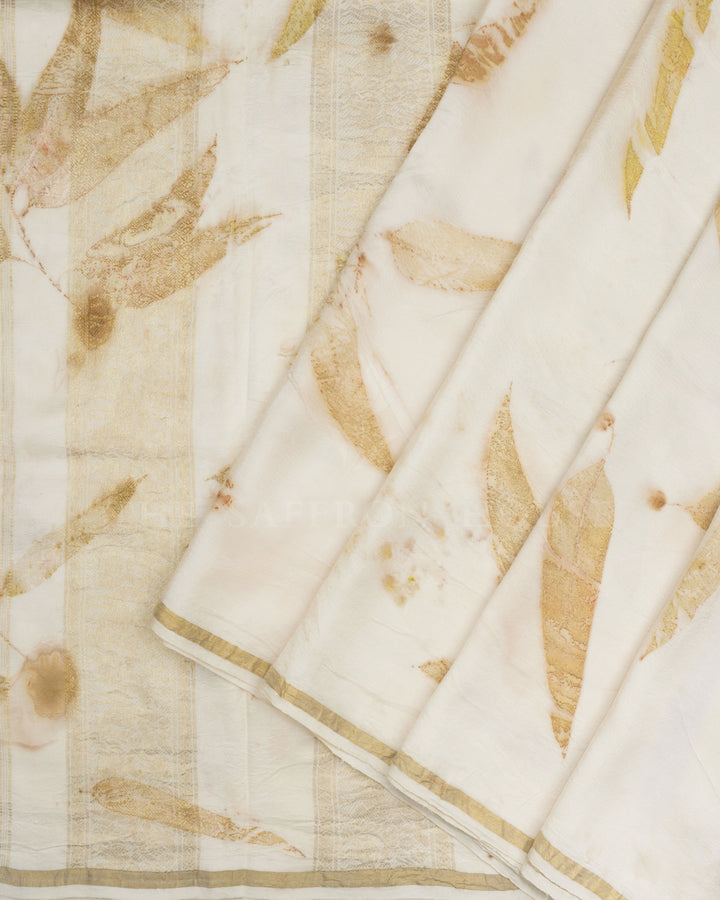 Ivory Kanjivaram Silk Saree – The Saffron House