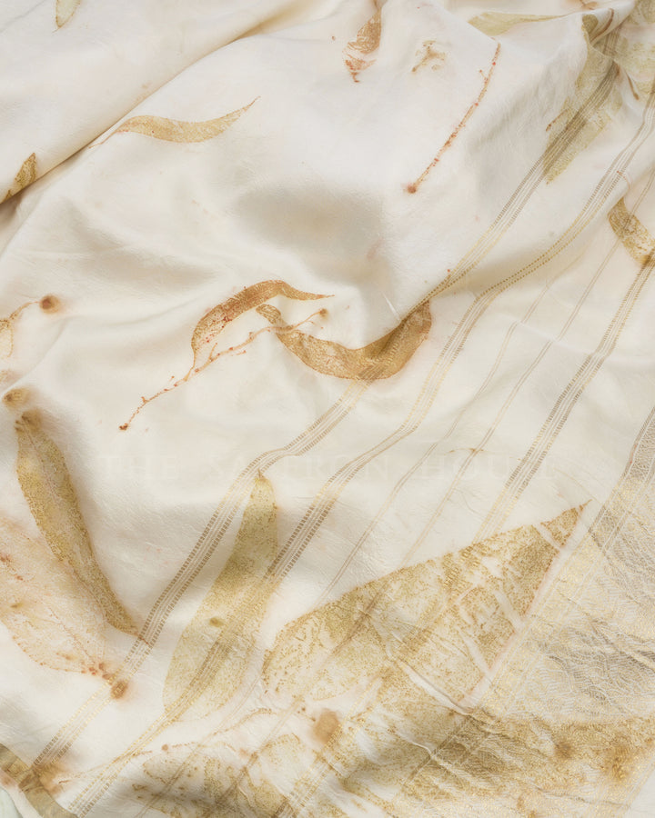 Ivory Kanjivaram Silk Saree – The Saffron House