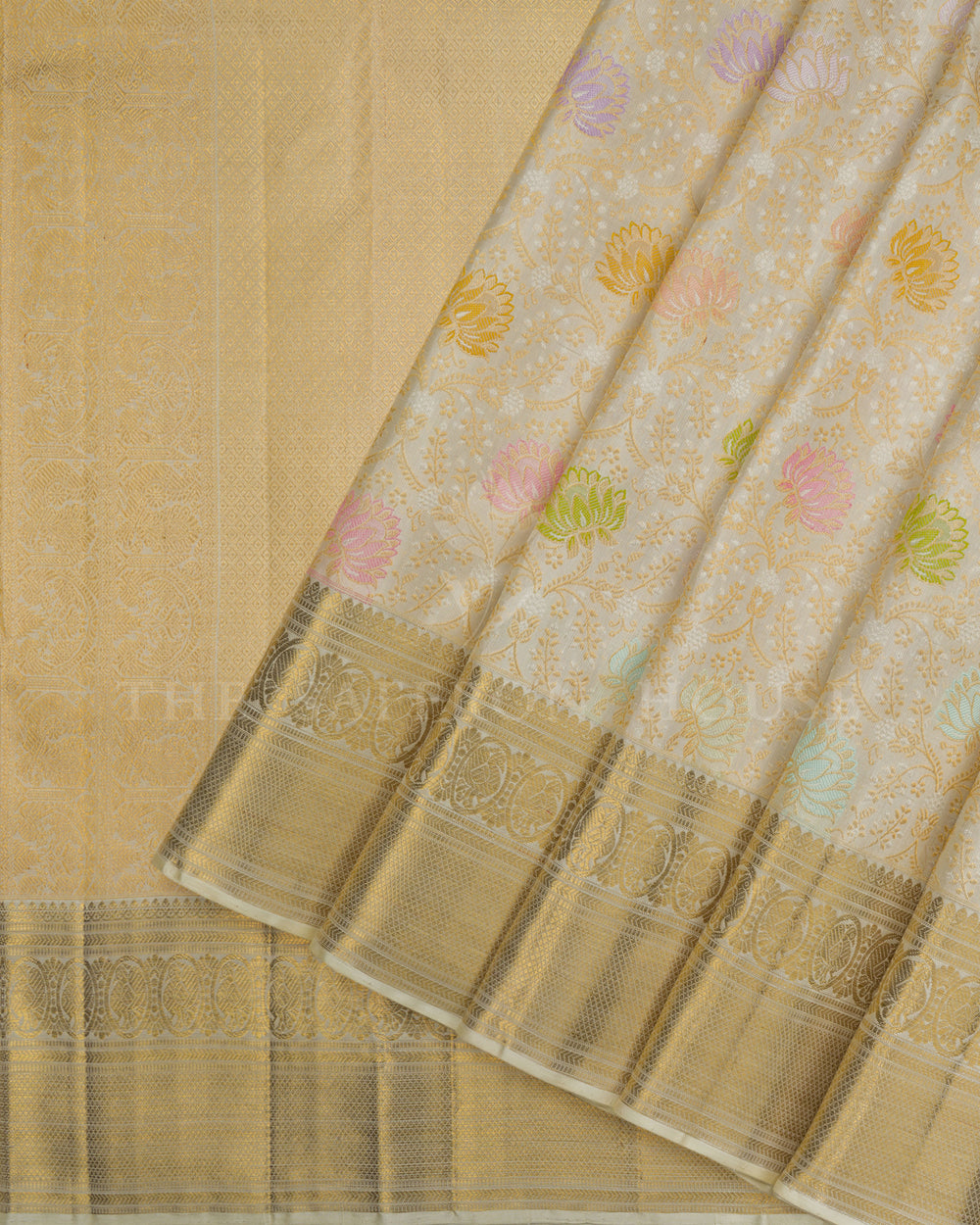 Ivory Brocade Kanjivaram Silk Saree – The Saffron House