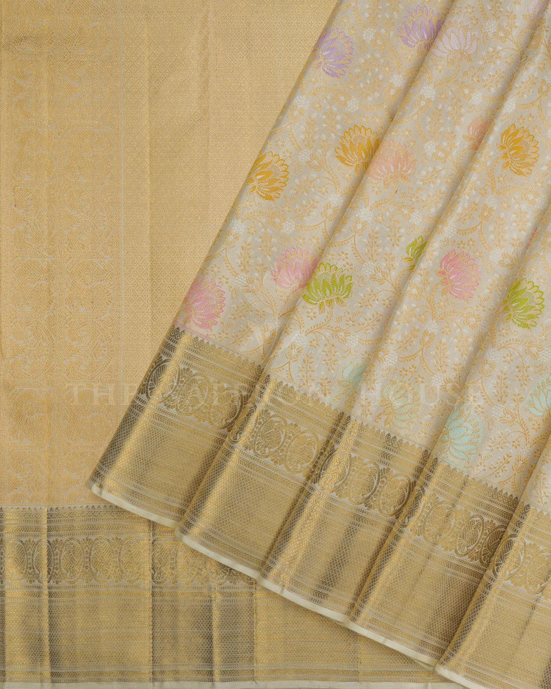 Ivory Brocade Kanjivaram Silk Saree – The Saffron House
