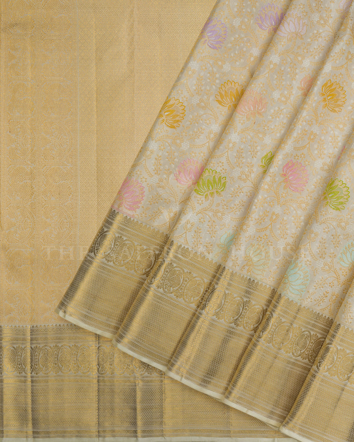 Ivory Brocade Kanjivaram Silk Saree – The Saffron House