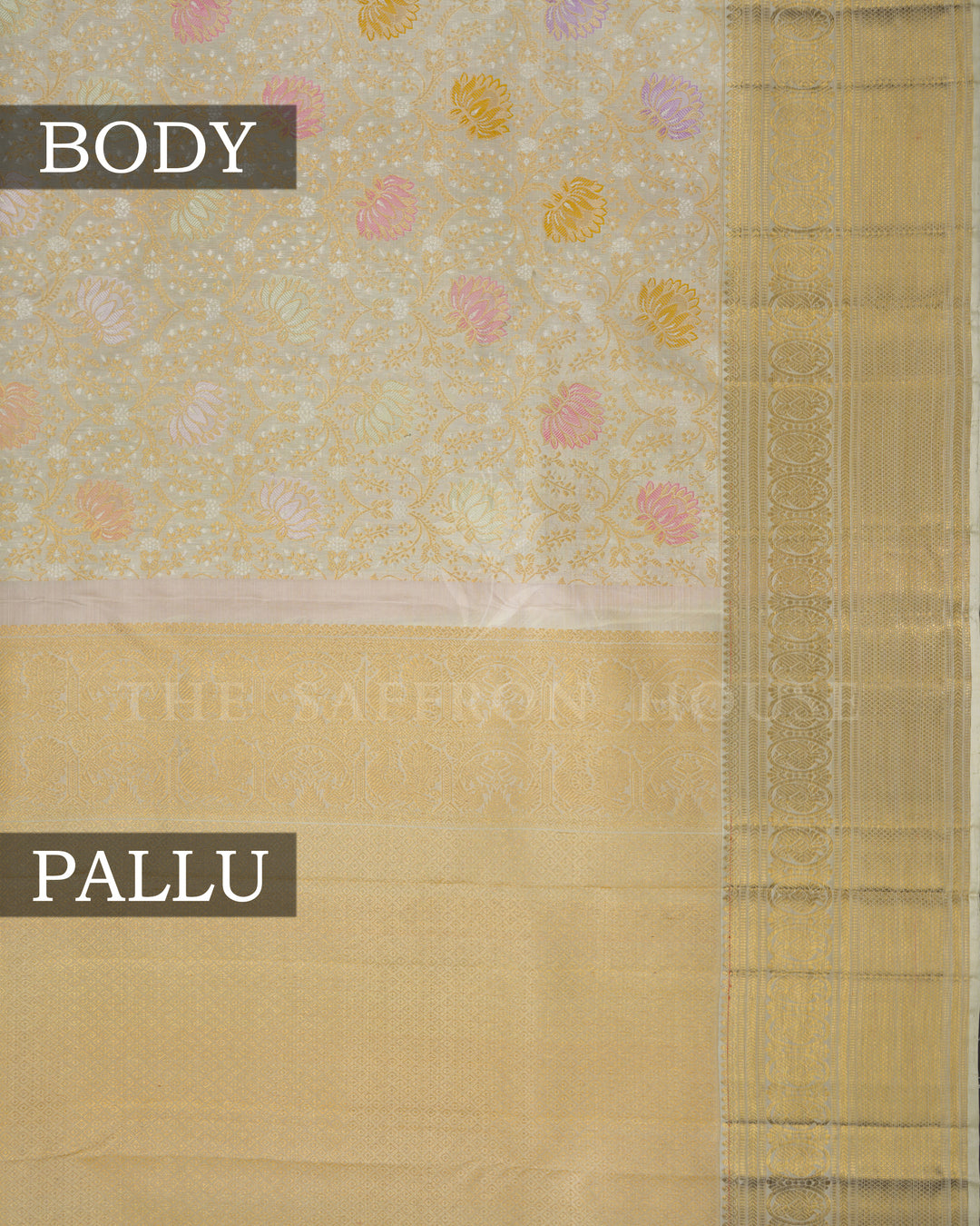 Ivory Brocade Kanjivaram Silk Saree – The Saffron House
