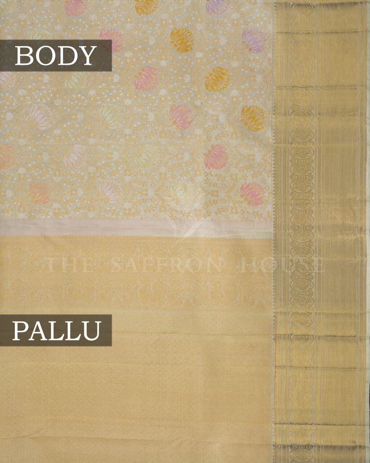 Ivory Brocade Kanjivaram Silk Saree – The Saffron House