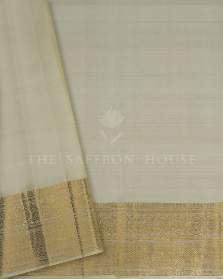 Ivory Brocade Kanjivaram Silk Saree – The Saffron House