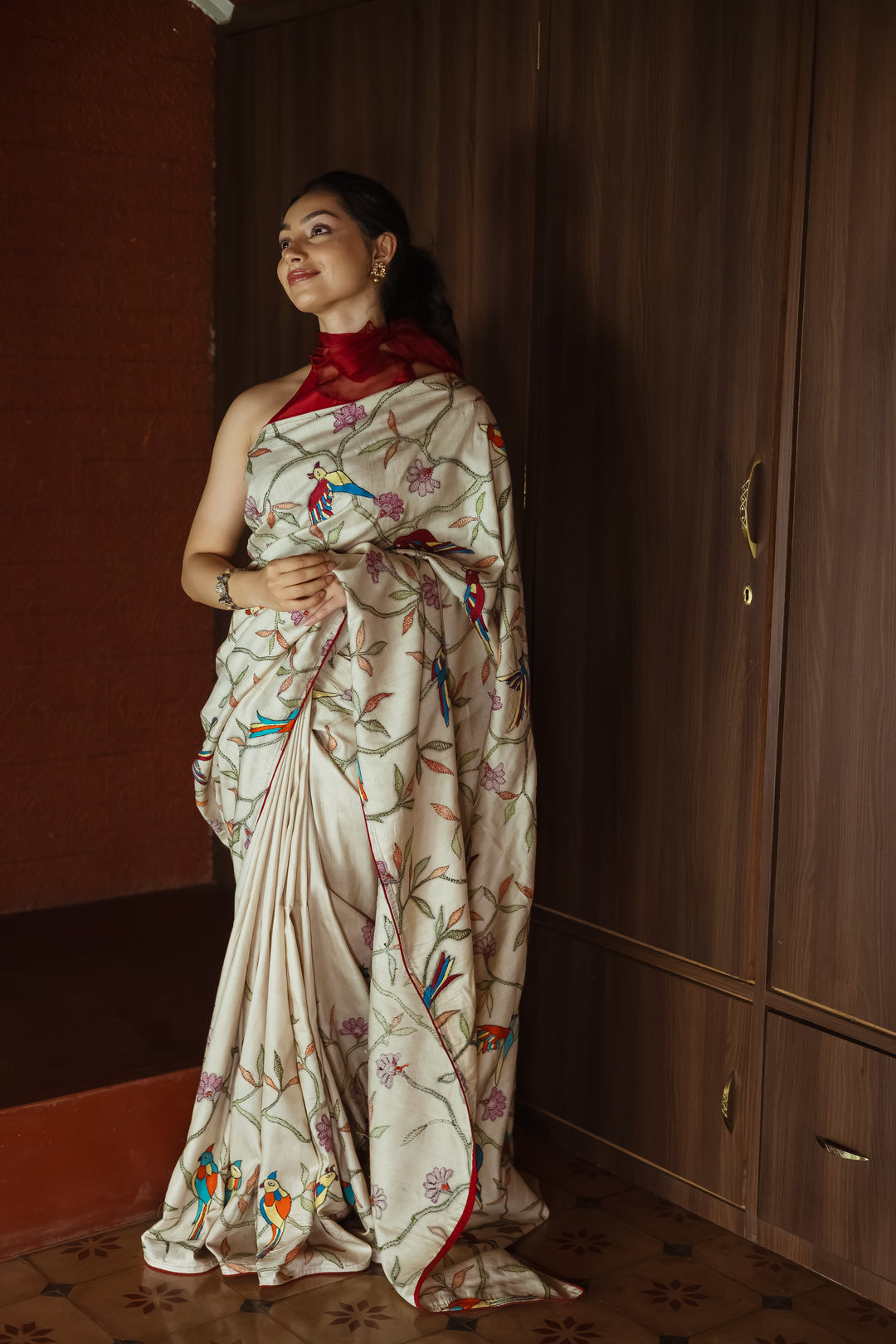 Antique Gold And Ivory Cream Kantha Tussar Silk Saree – The Saffron House