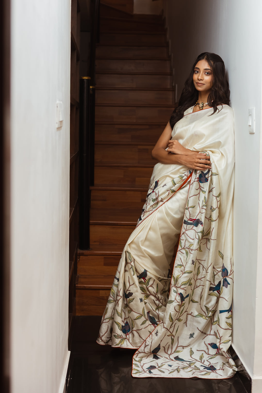 Antique Gold And Ivory Cream Kantha Tussar Silk Saree – The Saffron House