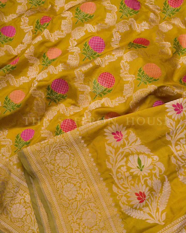 Mustard Gold Katan Banarasi Silk Saree – The Saffron House
