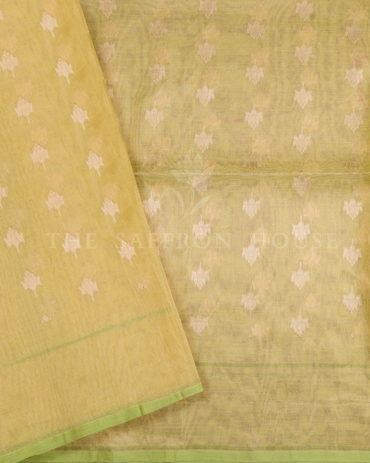 Antique Gold And Sand Beige Kora Banarasi Silk Saree – The Saffron House