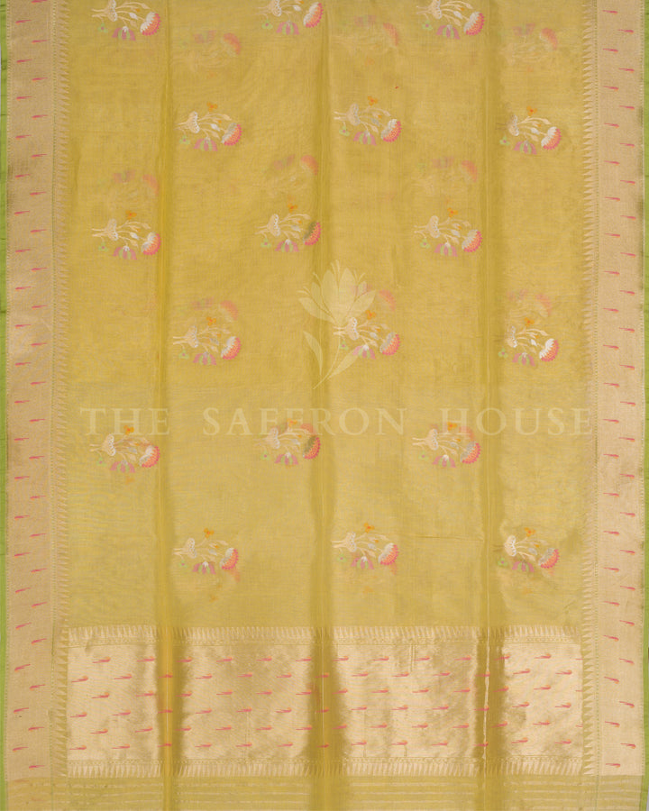 Antique Gold And Sand Beige Kora Banarasi Silk Saree – The Saffron House