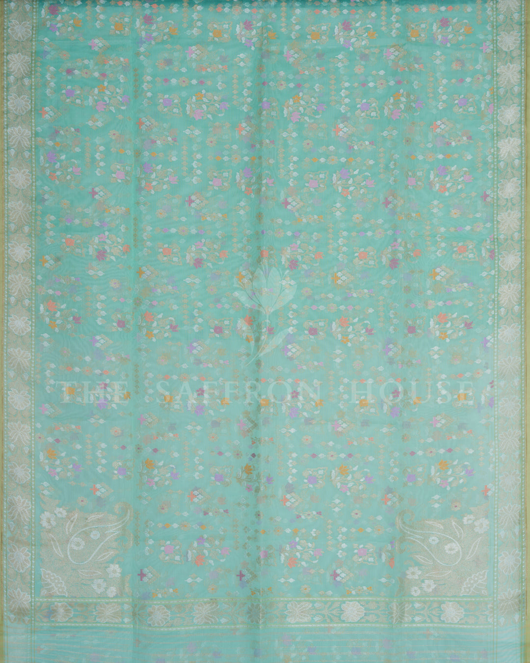 Mint Kora Banarasi Silk Saree – The Saffron House