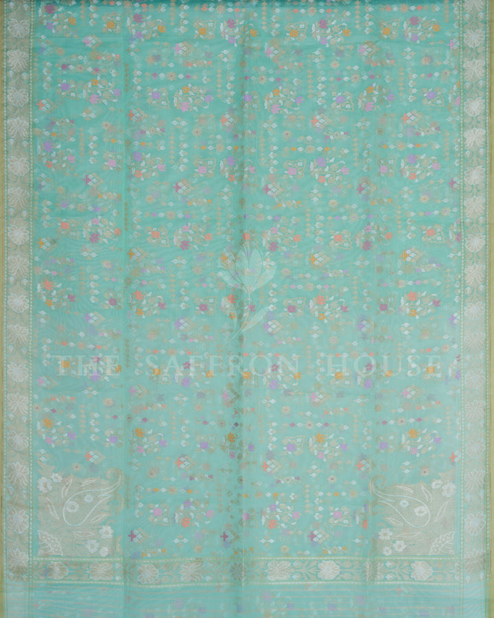 Mint Kora Banarasi Silk Saree – The Saffron House