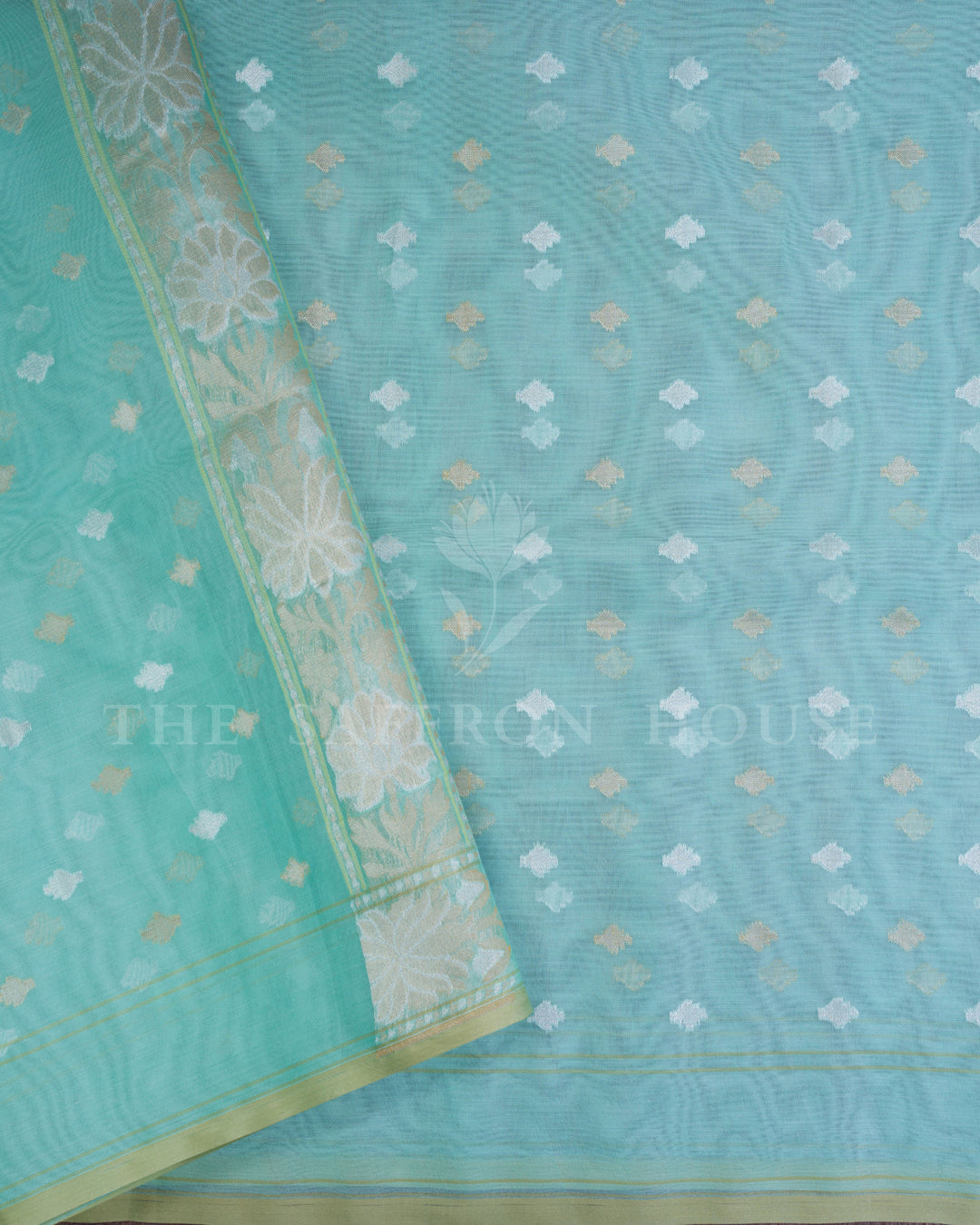 Mint Kora Banarasi Silk Saree – The Saffron House