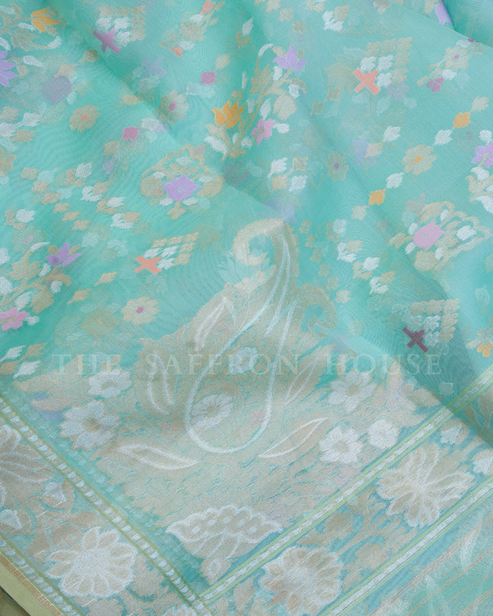 Mint Kora Banarasi Silk Saree – The Saffron House