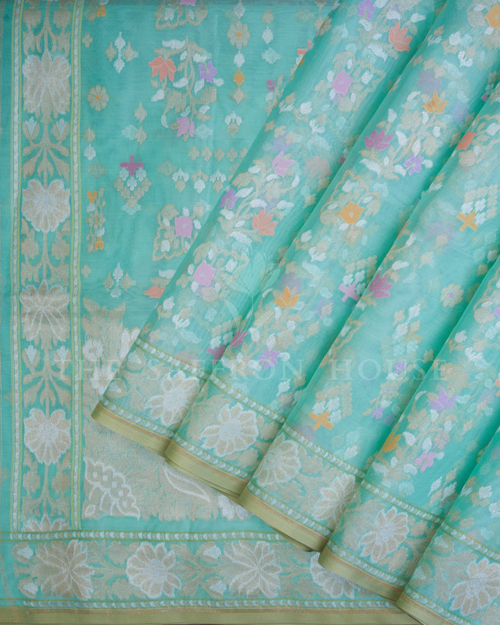 Mint Kora Banarasi Silk Saree – The Saffron House