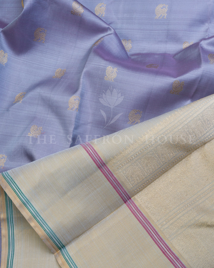 Lavender And Ivory Kanjivaram Silk Saree – The Saffron House