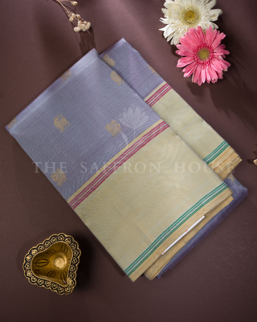 Lavender And Ivory Kanjivaram Silk Saree – The Saffron House