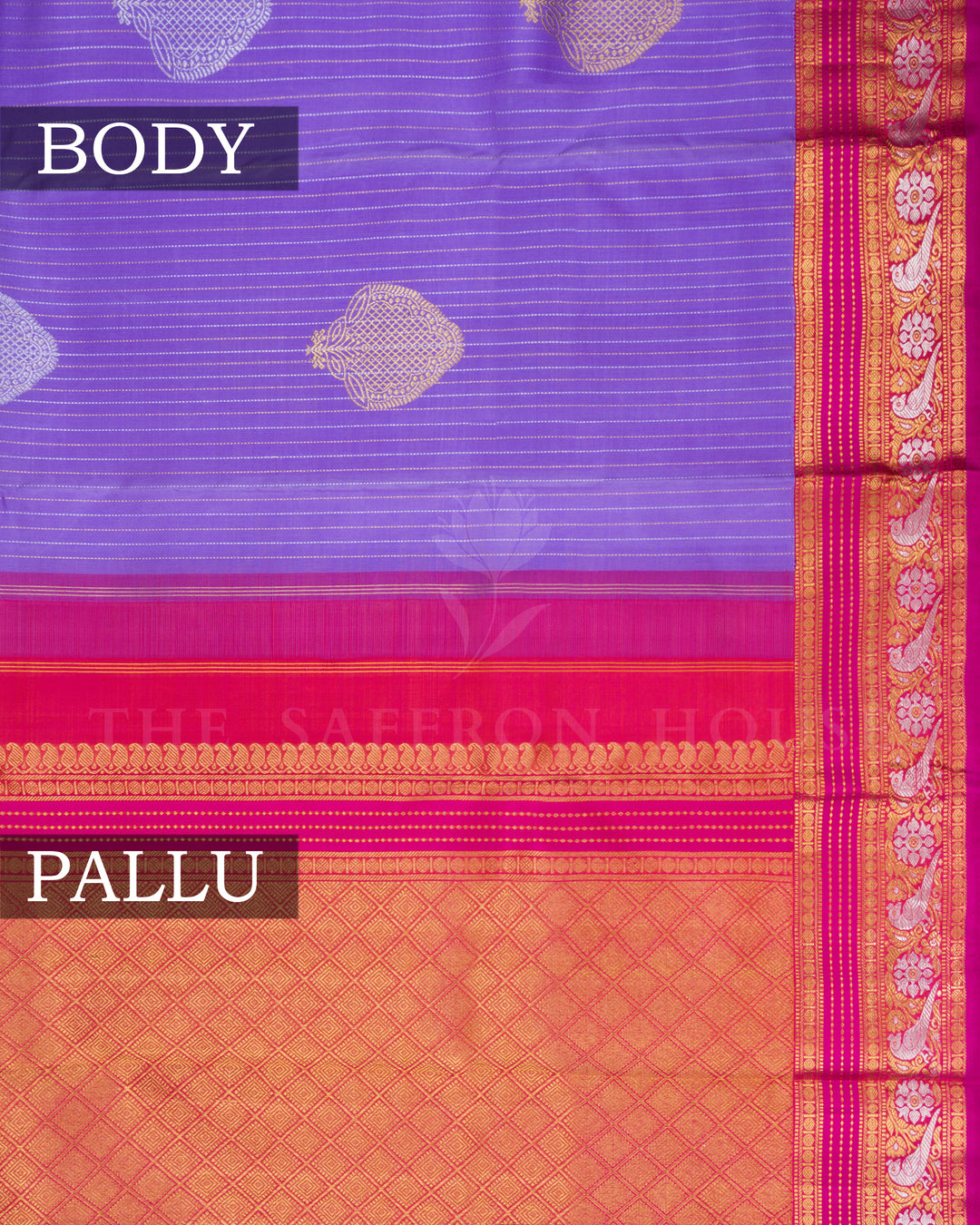 Lavender And Magenta Kattam Kanjivaram Silk Saree – The Saffron House